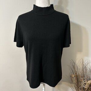 Vtg Norton McNaughton Women Mock Neck Knit Sweater Top Short Sleeve Black Sz L